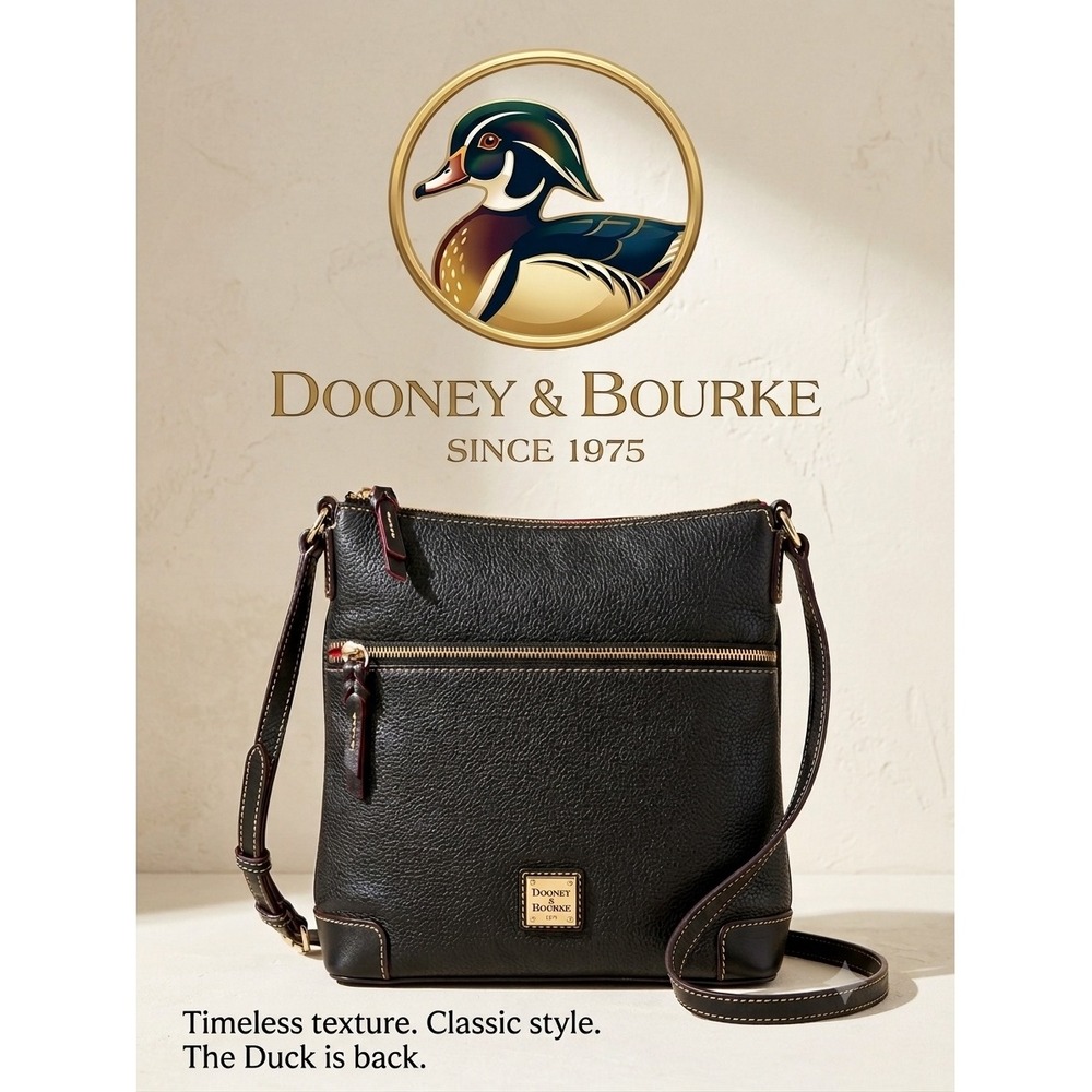 Dooney & Bourke Black Pebble Grain 🖤Leather Crossbody Bag Gold Hardware Vintage